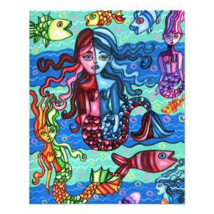 Colourful Mermaids Fish Abstract Original Painting Photo Print