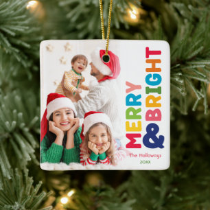 Colourful Merry and Bright Ceramic Ornament
