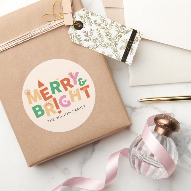 Colourful Merry and Bright Family  Classic Round Sticker (Creator Uploaded)