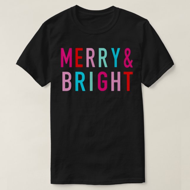 Colourful Merry And Bright Family Merry Christmas  T-Shirt (Design Front)