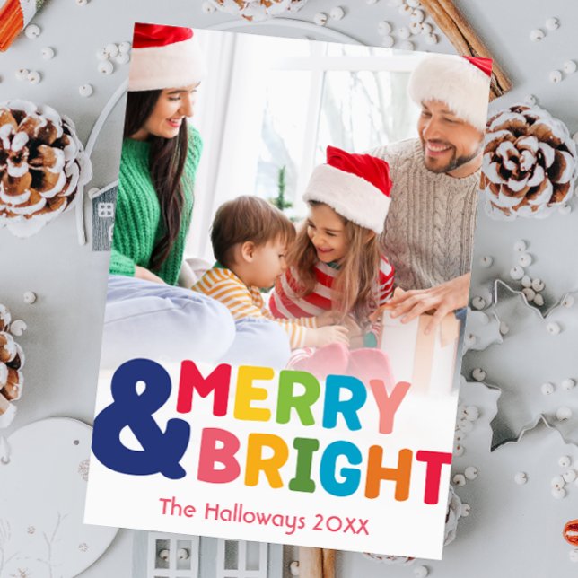 Colourful Merry and Bright Full Vertical Photo Holiday Card (Creator Uploaded)