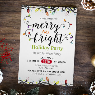 Colourful Merry and Bright Holiday Party Invitation