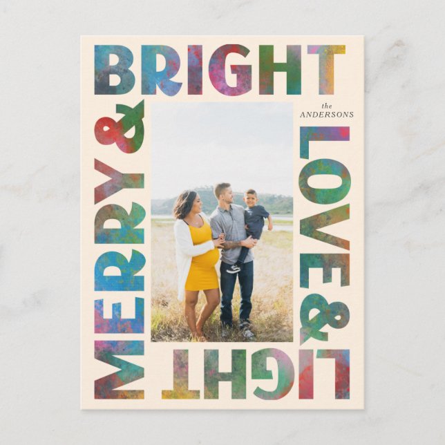 Colourful Merry and Bright Love and Light Holiday Postcard (Front)
