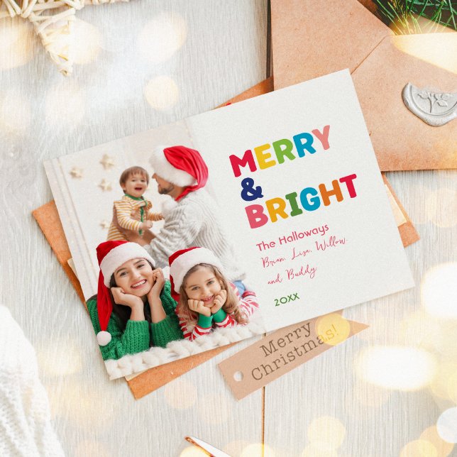 Colourful Merry and Bright One Photo Holiday Card (Creator Uploaded)