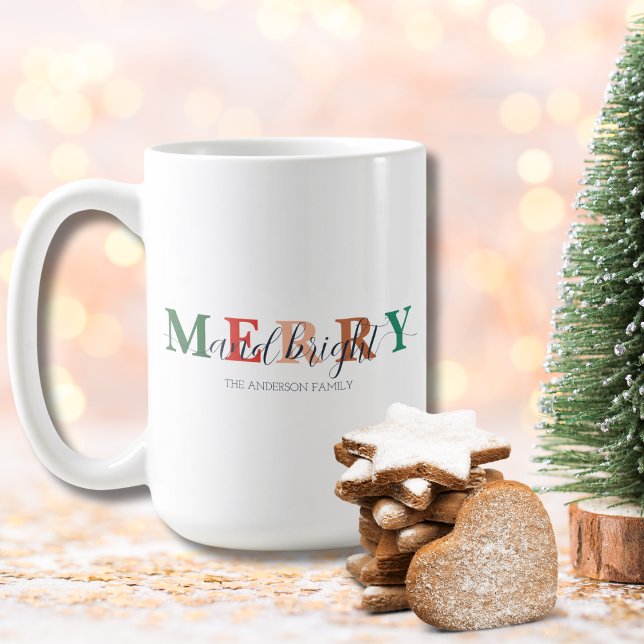 Colourful Merry and Bright with Family Name Coffee Mug (Creator Uploaded)