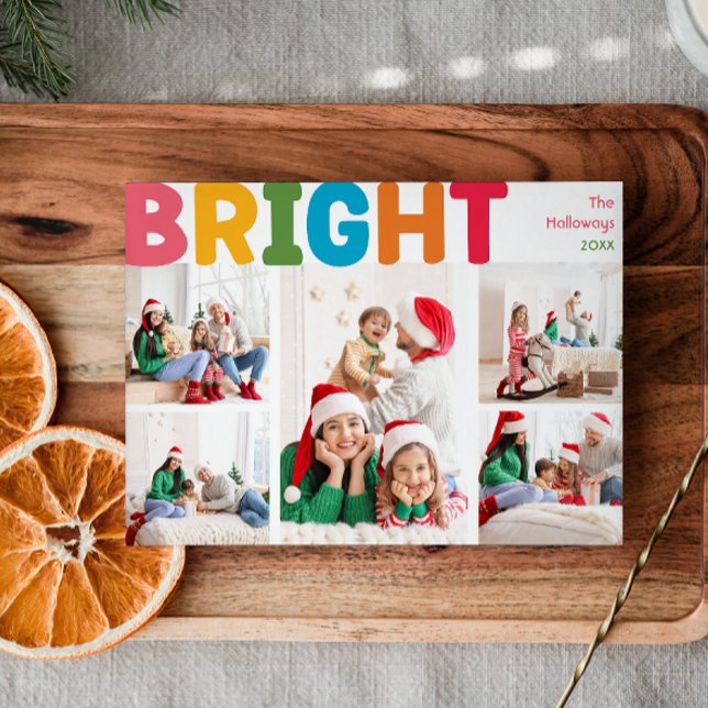 Colourful Merry and Bright Year In Review 5 Photo Holiday Card (Creator Uploaded)