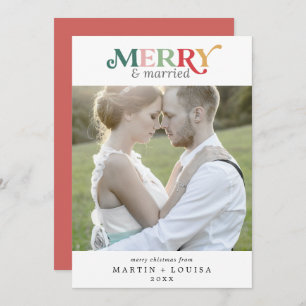 Colourful Merry and Married Newlywed Photo Holiday Card
