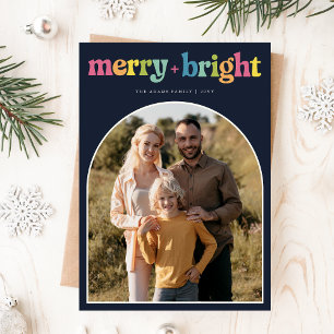 Colourful Merry & Bright Arch Xmas Family Photo Holiday Card