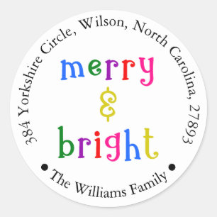 Colourful Merry & Bright Christmas Address Sticker