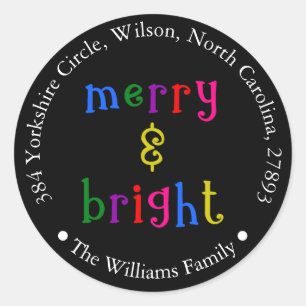 Colourful Merry & Bright Christmas Address Sticker