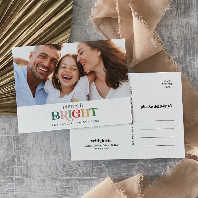 Colourful Merry & Bright Christmas Landscape Photo Holiday Postcard (Creator Uploaded)