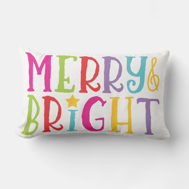 Colourful Merry & Bright Christmas Throw Pillow (Front)