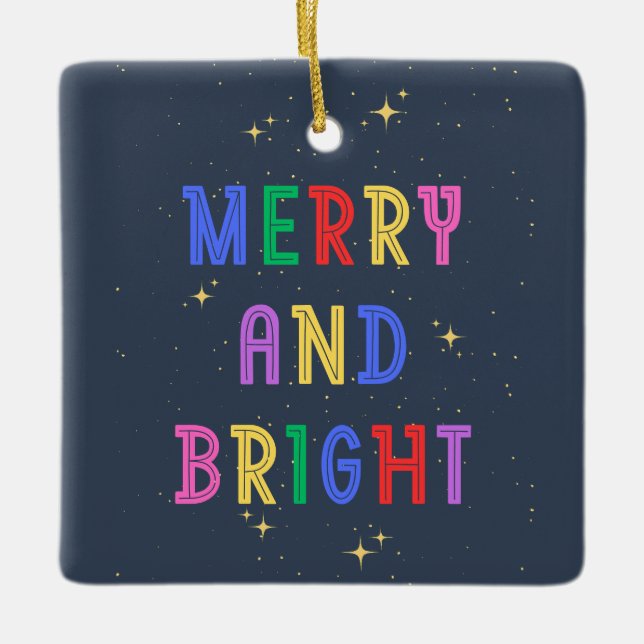 Colourful Merry & Bright Navy Ceramic Ornament (Front)