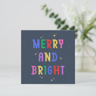 Colourful Merry & Bright Navy Flat Holiday Card