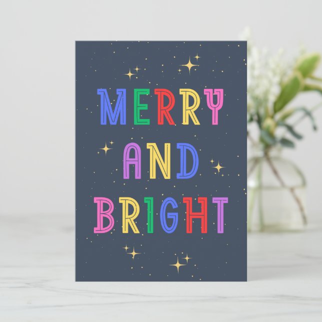 Colourful Merry & Bright Navy Flat Holiday Card (Standing Front)