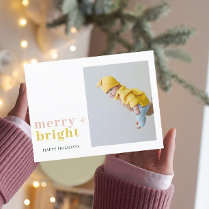 Colourful Merry + Bright Photo   Happy Holidays  Postcard