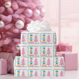 Colourful Merry Bright Pink Christmas Tree Custom Wrapping Paper