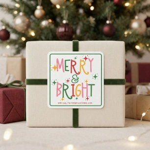 Colourful Merry & Bright Playful Family Christmas  Square Sticker