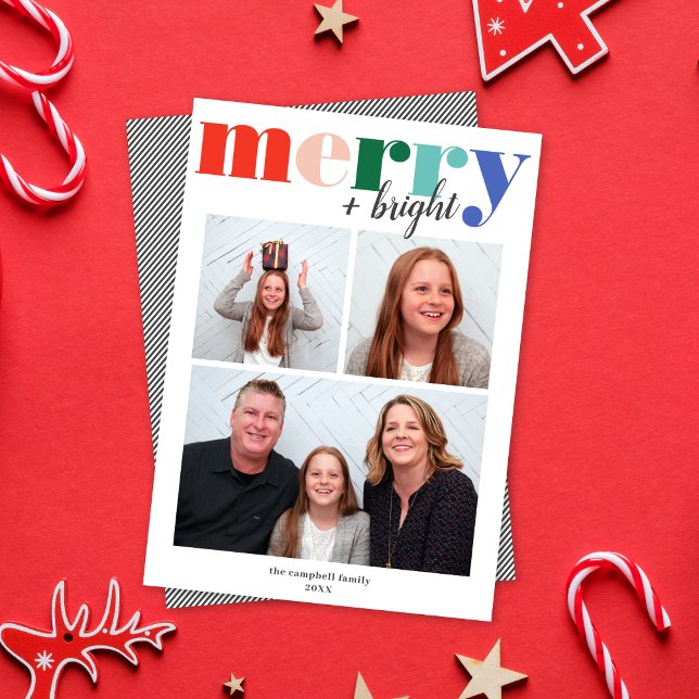 Colourful Merry & Bright Typography | Holiday Phot Card (Creator Uploaded)