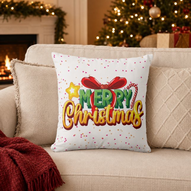 Colourful Merry Christmas Bow and Candy Cane Cushion (Creator Uploaded)