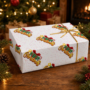 Colourful Merry Christmas Bow and Candy Cane Wrapping Paper