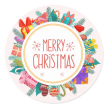  Colourful Merry Christmas Classic Round Sticker