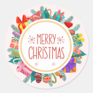 Colourful Merry Christmas Classic Round Sticker