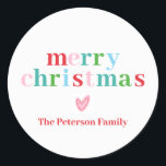 Colourful Merry Christmas Classic Round Sticker<br><div class="desc">Colourful Merry Christmas Stickers for Christmas gift tags or gift labels.</div>