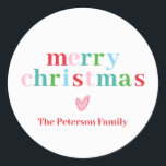 Colourful Merry Christmas Classic Round Sticker<br><div class="desc">Colourful Merry Christmas Stickers for Christmas gift tags or gift labels.</div>
