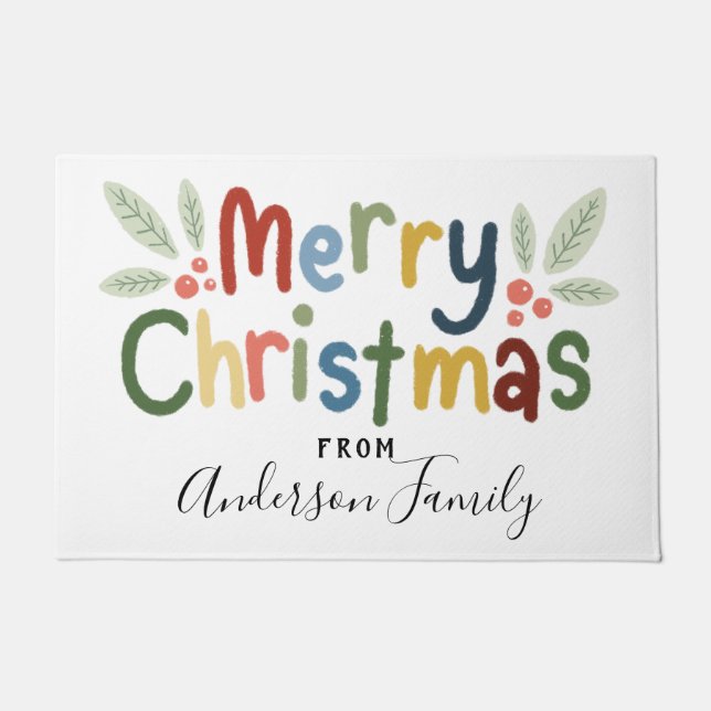 Colourful Merry Christmas Family Doormat (Front)