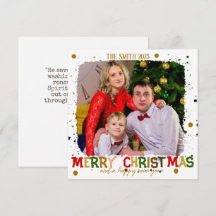 Colourful Merry Christmas Family Gold Holiday Card