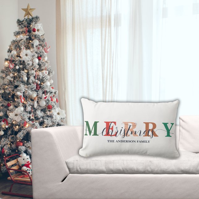 Colourful Merry Christmas Family Name  Lumbar Cushion (Creator Uploaded)