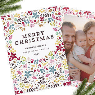 Colourful Merry Christmas Floral Holiday Card
