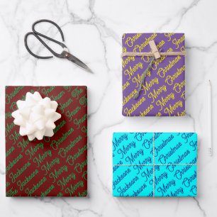 Colourful Merry Christmas From Family Name Bundle  Wrapping Paper Sheet