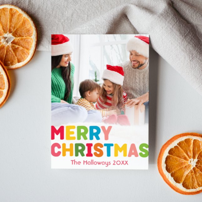 Colourful Merry Christmas Full Vertical Photo Holiday Card (Creator Uploaded)