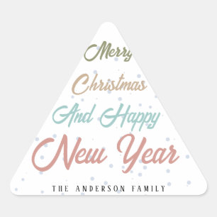 Colourful Merry Christmas Happy New Year  Triangle Triangle Sticker