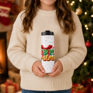 Colourful Merry Christmas Hearts and Stars Thermal Tumbler