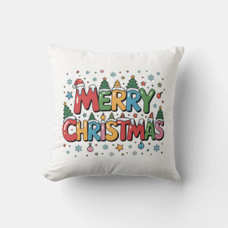 Colourful Merry Christmas Kids Cartoon Throw Pillo Cushion