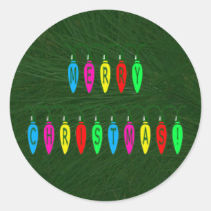 Colourful Merry Christmas Lights Font Classic Round Sticker