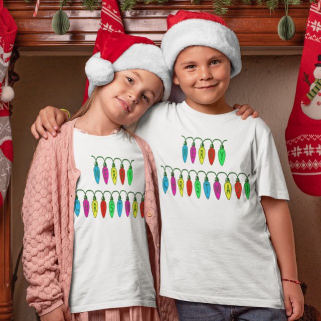 Colourful Merry Christmas Lights Font Girls & Boys T-Shirt (Colorful Merry Christmas Lights Font Girls & Boys T-Shirt)