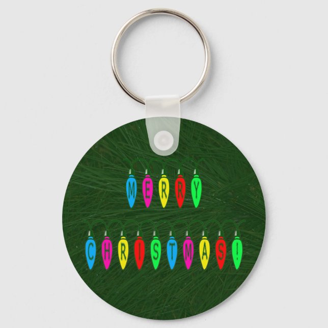 Colourful Merry Christmas Lights Font Key Ring (Front)
