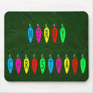 Colourful Merry Christmas Lights Font Mouse Pad