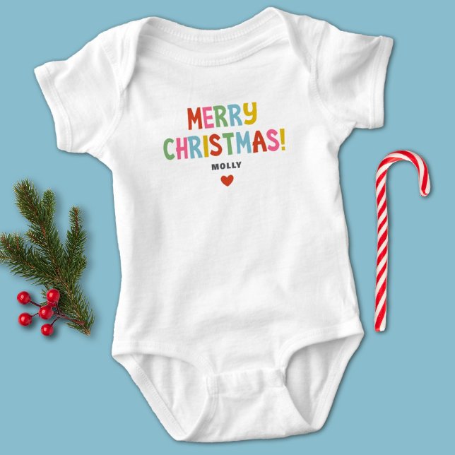 Colourful Merry Christmas Matching Family Girl Baby Bodysuit (A cute colorful Merry Christmas baby bodysuit. Festive and Fun for family pictures!)