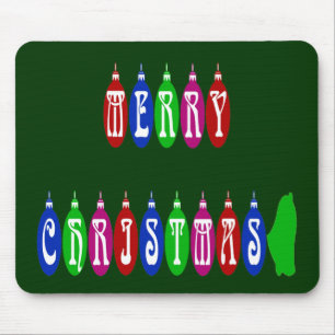 Colourful Merry Christmas Ornament Font Mouse Pad