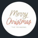Colourful Merry Christmas Personalised Classic Round Sticker<br><div class="desc">This festive and chic holiday sticker features sweet styled typography.</div>