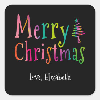 Colourful Merry Christmas Personalised Square Sticker