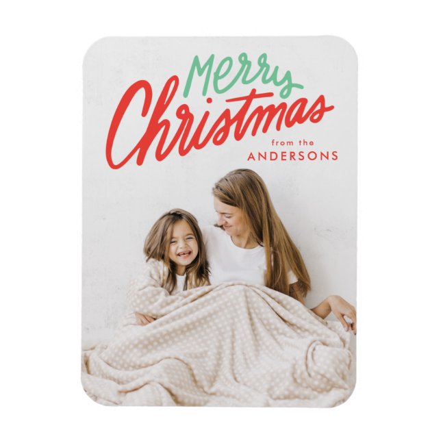 Colourful Merry Christmas Red and Green Photo Magnet (Vertical)
