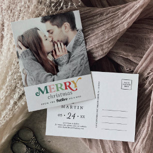 Colourful Merry Christmas Save the Date Photo Holiday Postcard