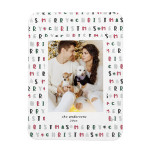 colourful merry christmas script photo holiday magnet