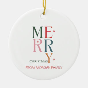 Colourful Merry Christmas Snowflakes Ceramic Ornament